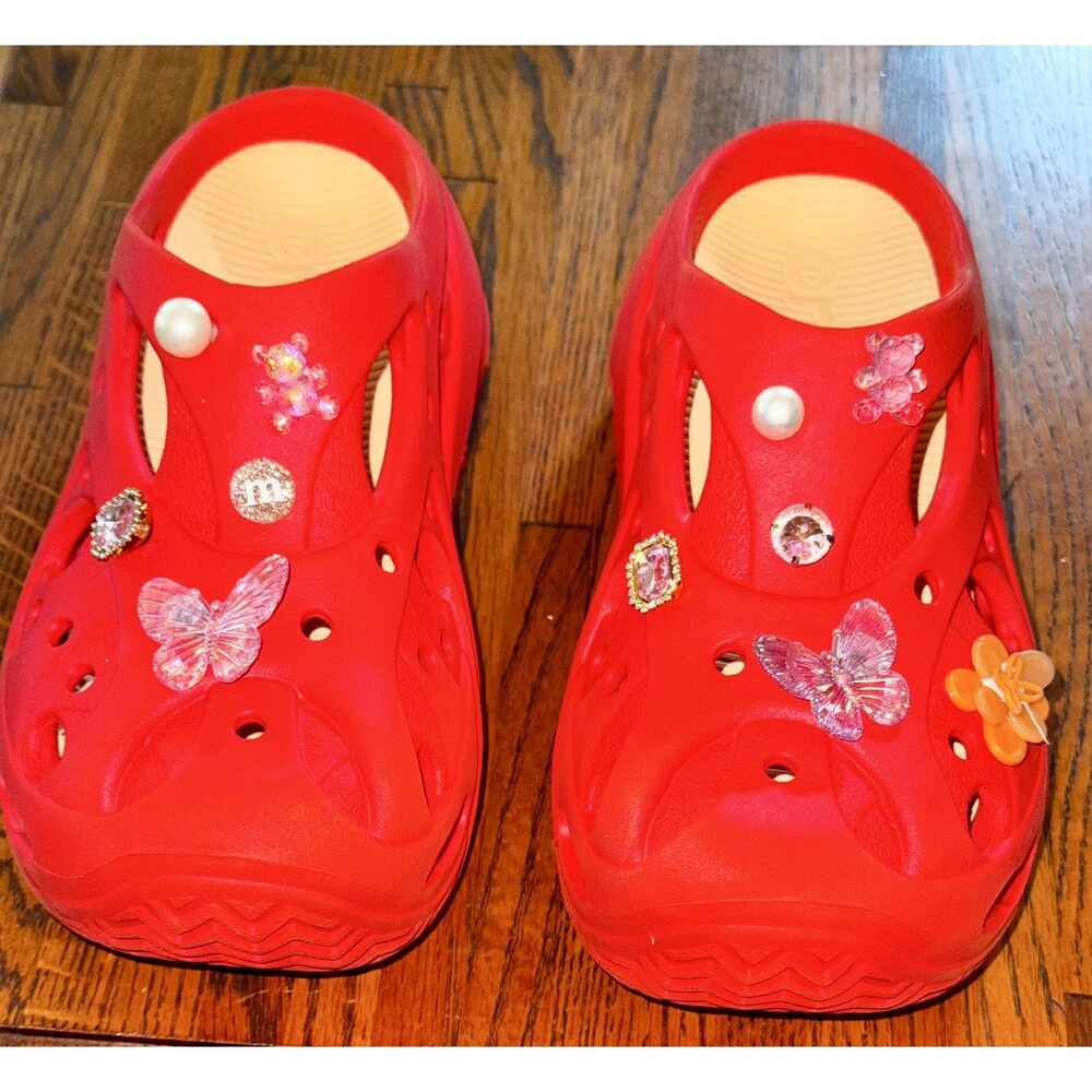 Embellished Crocs Caged Clog Shoes Women's Size 8 Starfish Orange Slip On